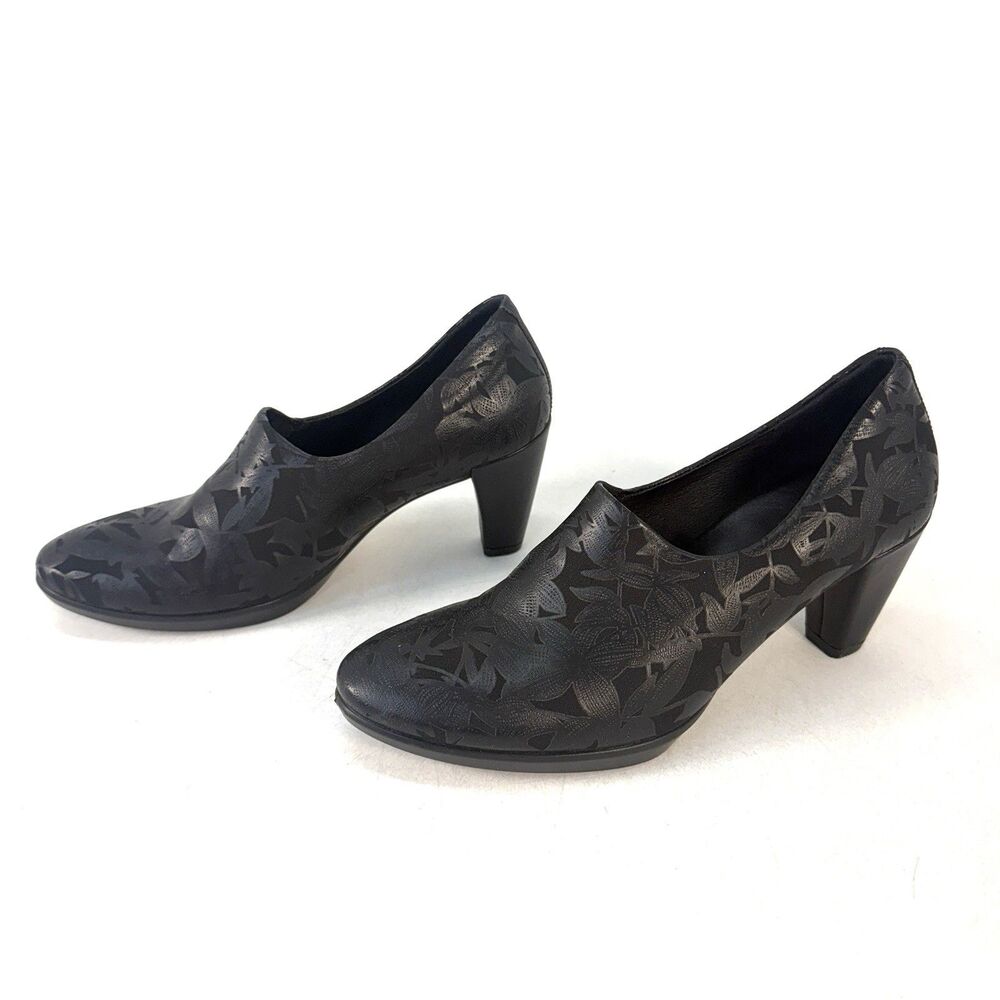 ECCO Shape 55 Plateau Shootie Black Floral Ankle Boots Size EU 38 US 7.5-8